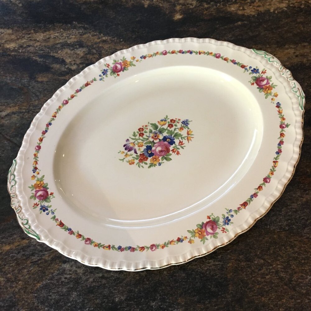 Vtg Grindley Raeburne Large Oval Serving Platter Cream Petal England Ironstone